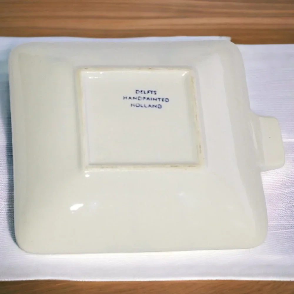 Delft Blue Square Ashtray Vintage Collectible Hand Painted Windmill Trinket Dish - Picture 3 of 5